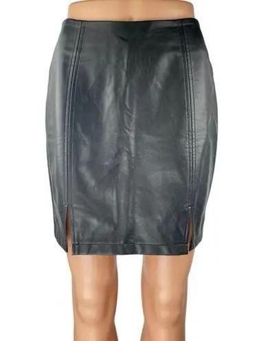 Mango Pop Women's Black Faux Vegan Leather Zip High Waist Mini Pencil Skirt Sz S