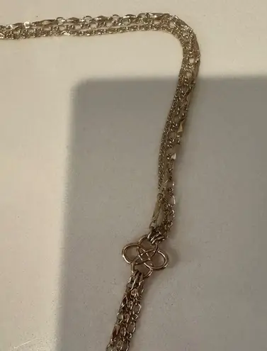 Triple 3 Strand Necklace with Intersecting Celtic Knot Stations Gold Tone