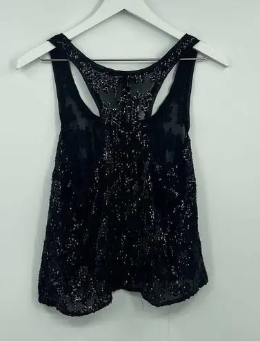 Nollie Black Grunge Sequin Sheer Crop Tank Top Size Medium