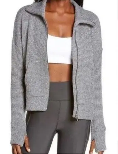 Sweaty Betty  Restful Boucle Knit Sweater Full Zip Jacket | Charcoal Grey | US 14