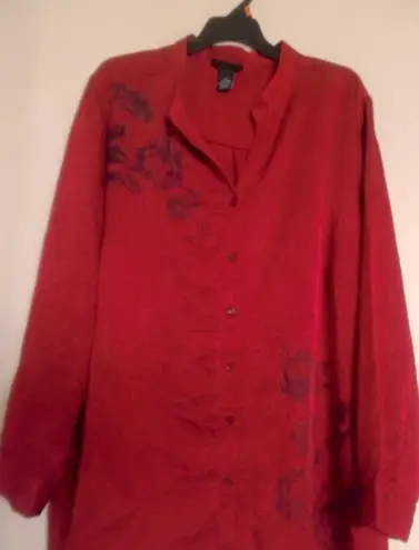 Maggie Barnes Maggie Barns red button down blouse textured fall 0x silky