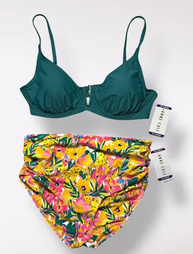 Anne cole NWT Green and Sunshine Floral High Waist Bikini XXL UPF 50 Vacation - Image 1