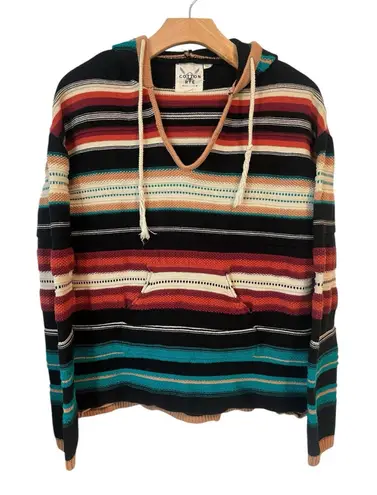 Cotton & Rye Hooded Sweater Womens S Western Southwestern Cotton Woven Stripe Black