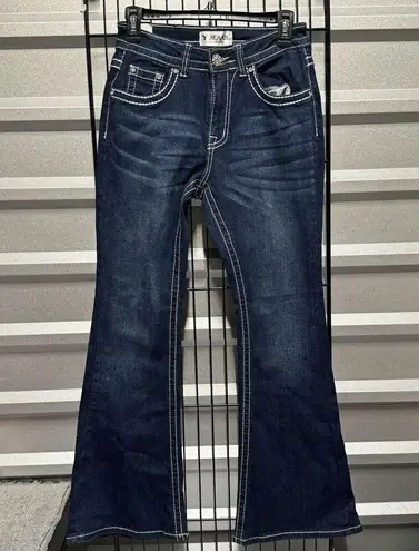 Y Jeans Los Angeles Women Y2K Flare Leg Bling Jeans Embelished Pockets Size 7/8 Blue