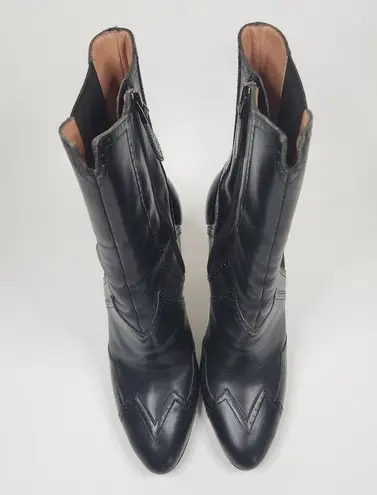 Alaïa Black High Rise Ankle Boots Perforated Trim Leather Size 38.5 Boho Cowboy