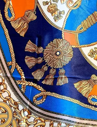 Tassel Rope Pattern silk Scarf turquoise/blue /orange SQUAR SILK SCARF 35/35