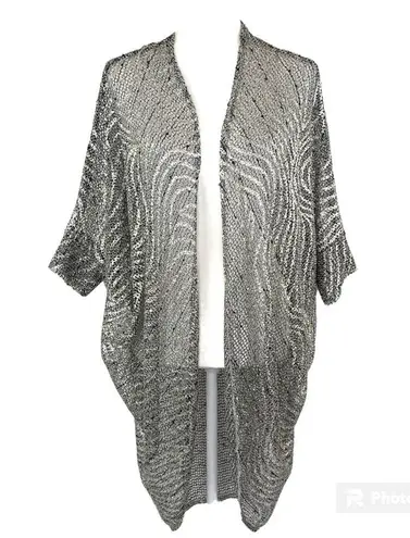 Frank Lyman Cover Up Cardigan US 10 Gold Silver Black Sheer Cocoon Disco Retro