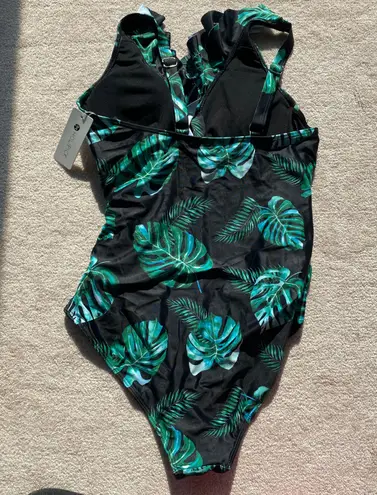 Holipick Women One Piece Swimsuits Tummy Control Bathing Suit Ruffle V Neck Swimwear Slimming Monokini Black Size XL