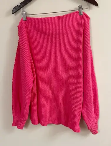 Gibson Nordstrom Bright Pink Ribbed Off the Shoulder Sweater Size Large NEW