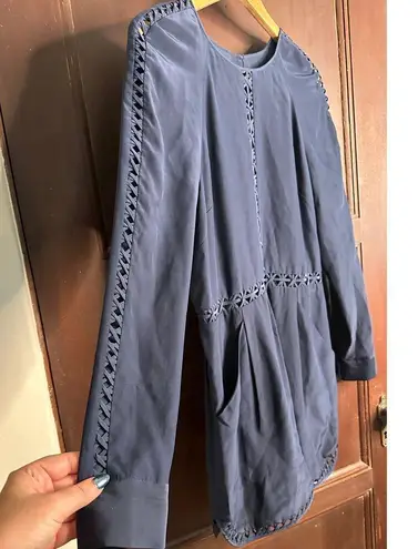 JONATHAN SIMKHAI | Silk Navy Blue Crossbar Romper Jumpsuit | Size Medium