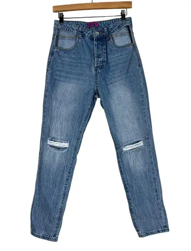 Edikted Polly Cutout Pocket Mom Jeans Womens M Distressed Medium Wash Y2K Rave