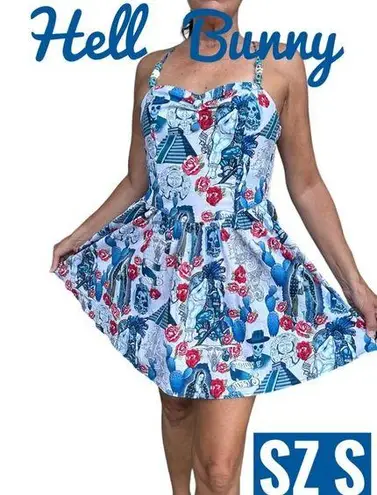 Hell Bunny Amor Eterno (Eternal Love) white,blue,red spaghetti strap dress Sz S