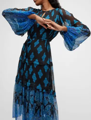 5|48 NWT Kobi Halperin Connor Printed Midi Dress, Black Blue Size XXL New w/Tag $