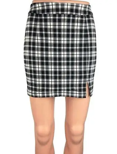 Garage  Black White Retro Plaid Flannel Pencil Straight Back Zip Mini Skirt Sz S