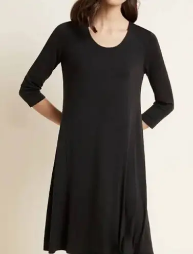 Garnet Hill Black Knit Trapeze Dress 3/4 Sleeves SZ M