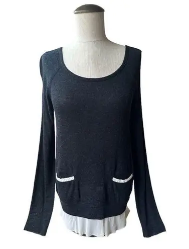 Bailey 44 Visconti Gray Black Peplum Button Down Sweater Small/Medium NWT