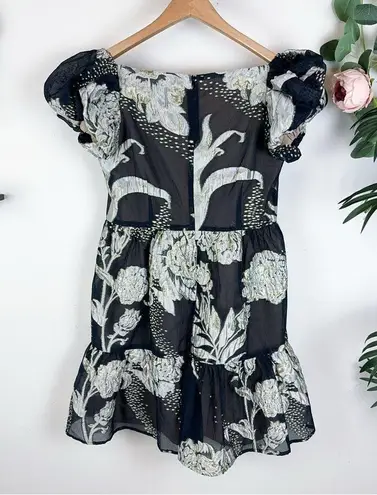 Elliatt NWT Picard Floral Jacquard Mini Dress in Black Silver/Gold Size Small