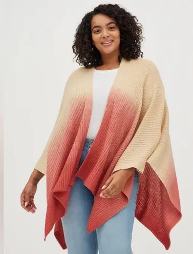 Torrid NWT  Ruana Tricolor Dip Dye Ombre Cream Pink Knit Poncho OS Plus Size