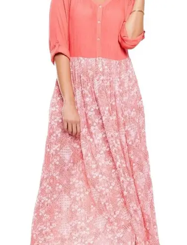 Woman Within CORAL ROLL-CUFF CRINKLE MIDI MAXI DRESS SIZE 16W