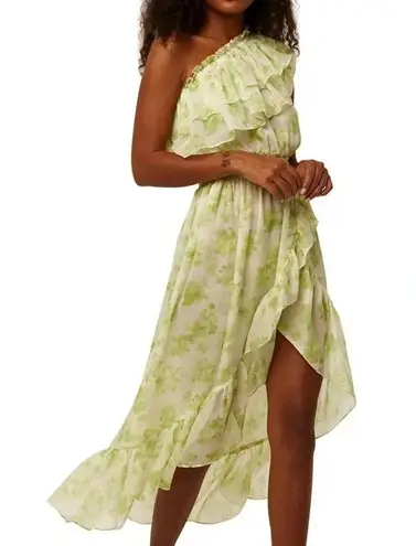 MISA Los Angeles Misa Rumi One Shoulder Asymmetric Ruffle Floral Print Chiffon Dress Size S NWT