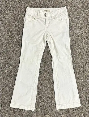 CAbi  343R Cream Mid Rise Flare Boot Cut Double Button Denim Jeans Sz 4