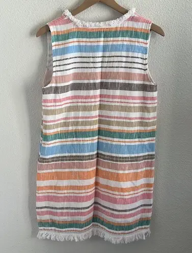 Chelsea & Theodore Cotton Striped Dress Fringe Boho Coastal Medium