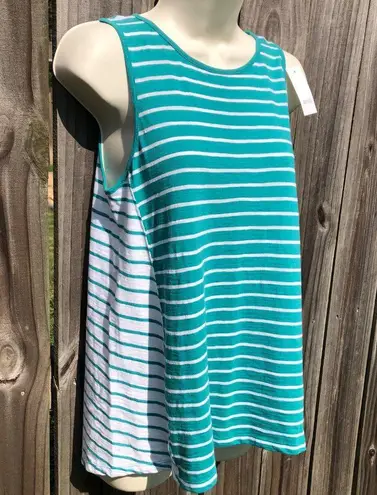 Loft Ann Taylor XS NWT  Green Striped Tank Top White Sleeveless Shirt Blouse