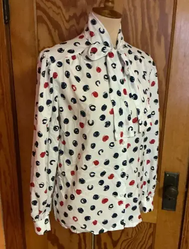 Vintage 70s polka dot bow tie blouse Size 14