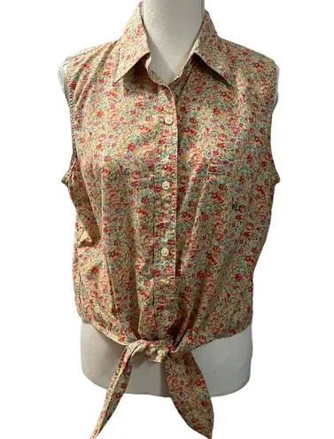Lauren Ralph Lauren 60s 70s Floral Cottage Core Bohemian Tie Waist Crop Top Yellow Size 12
