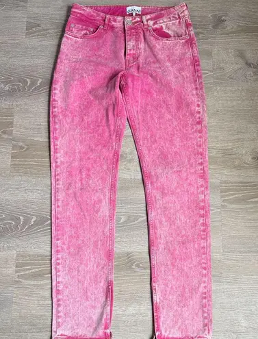 Ganni Pink Acid Wash Straight-Leg Jeans with Slit 26