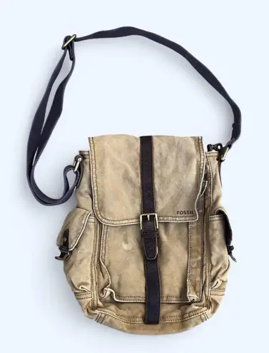 VTG Fossil Defender Preppy Academia Messenger Bag Canvas School Man Bag Y2K Boho RARE Measurement in pics Brown - Image 1