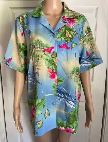 Bonworth Vintage  Women’s Size M Hawaiian Shirt Floral Lighthouse Beach Summer