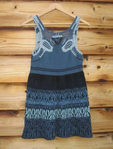 Free People Blue Crochet Knit Beaded Tank Top