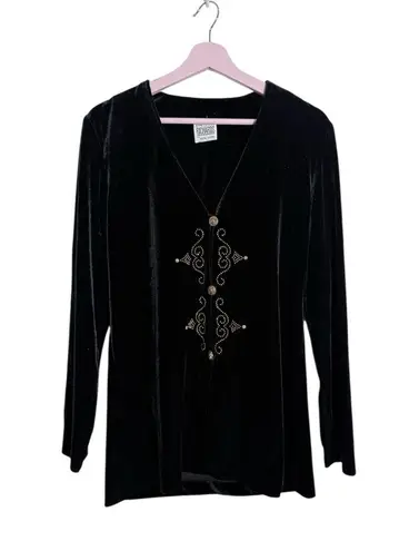 Vintage 90s velvet Black gold embellished Top M/L Size undefined