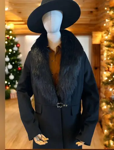 Ivanka Trump Single Breasted Wool Cashmere Coat Removable Faux Fur Collar sz 16