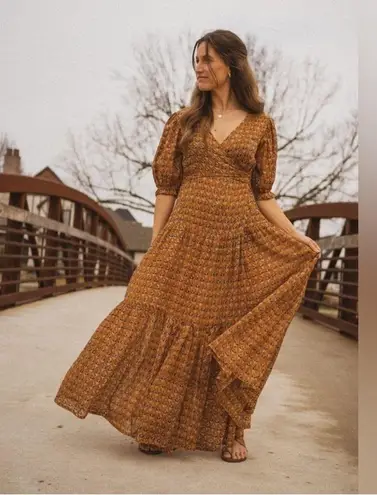 Daughters of India Zuri Wrap Dress in Autumn NEW Brown Size XS