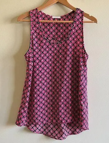 Pleione Sleeveless Blouse Mosaic Print Tank Top Pink Navy Womens Sz S Scoop Neck