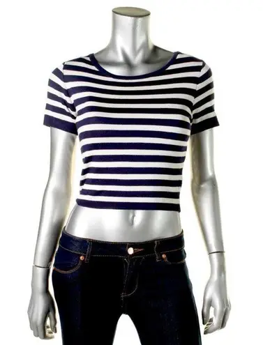 Lucy Paris Viscose Soft Striped Knitwear Crop Top & Flare Skirt Set Navy White S