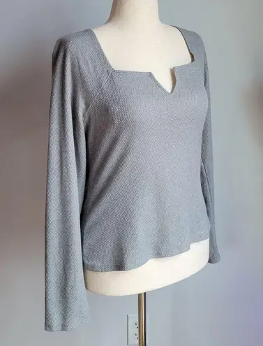 Anthropologie , New Pilcro Gray Notch Neck Cutout Tie Back Knit Top Size Large