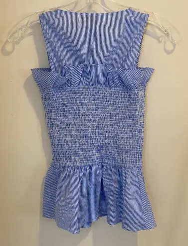 Nordstrom Chealsea28 Ruffled Smocked Blue & White Stripe Top 