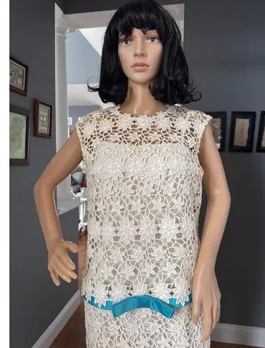 American Vintage Daisy Macrame overlay dress 2 pieces cream blue