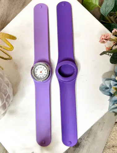 Slap Wrist Watch With 2 Bands Purple