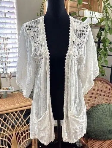 Unbranded Off White Crochet Lace Detail Open Front Duster Cardigan Size undefined