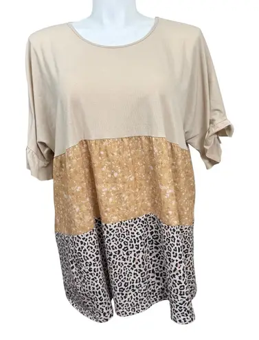Southern Stitch Southern Stitched 3XL Colorblock Animal Print Ruffle Sleeve Tunic Top