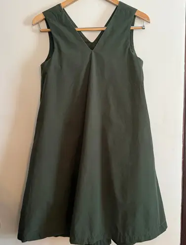 RYE | Hunter Green V Neck V Back Cotton Trapeze Minimalist Dress | Small