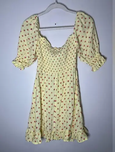 Faithfull the Brand Sage Mini Dress in Santa Maria Floral Yellow Sz XS