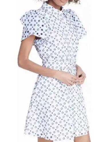 Alexis Target Dot Tulip Sleeve Embroidered Shirtdress Eyelet Belted White Blue