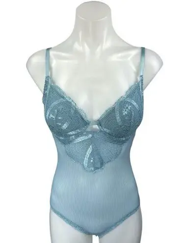 Kat The Label Blue Lace Floral Sleeveless Cami Camisole Tank Teddy Bodysuit M Size M