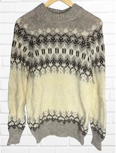 North Star Women's Size M Nordic Print Wool Pullover Sweater Neutral Gray Cream Size M