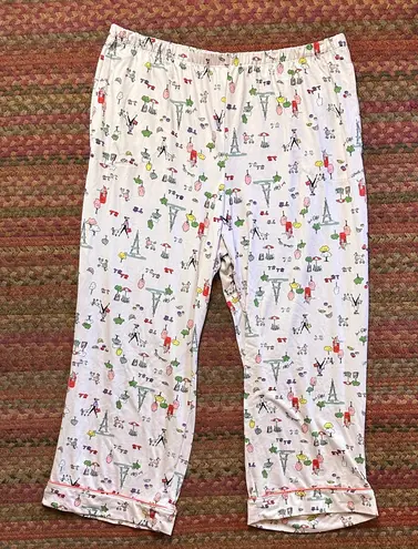 FRENCH EIFFEL TOWER MOULIN ROUGE POODLE PRINT PAJAMA PANTS Pink Size L